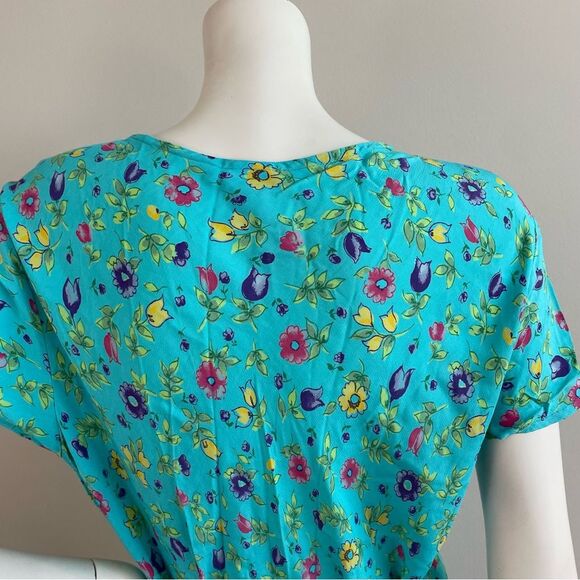 HANNA ANDERSSON Vintage 90s Teal Floral Print Maxi Dress - Picture 4 of 11